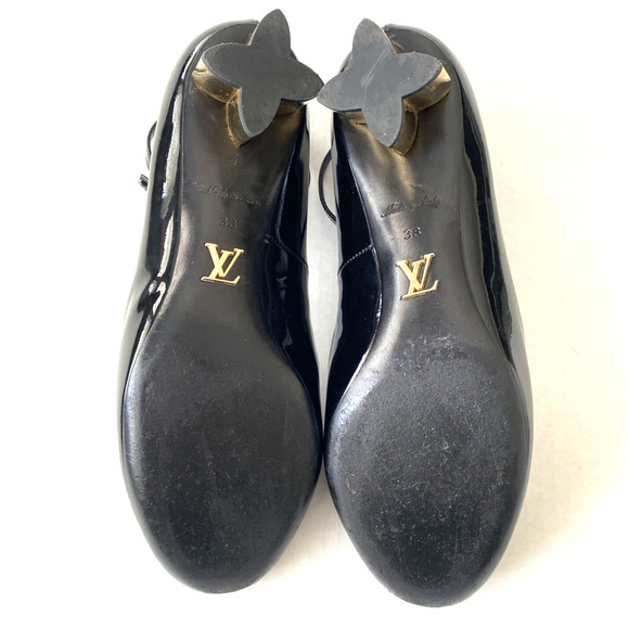 Louis Vuitton Night Bloom Pump Black Patent Leather Ankle Strap Flower Heel 38 - Picture 14 of 15